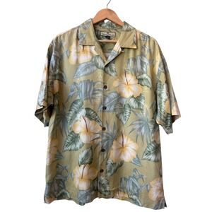 Tommy Bahama Mens Silk Yellow Floral Hawaiian Camp Shirt Size M Tropical Resort